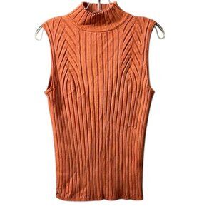 NWOT Margaret Frances Orange Sleeveless Ribbed Moc Neck Sweater